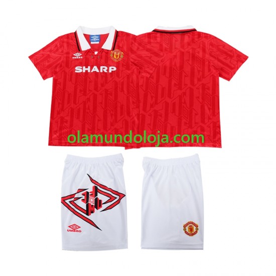 Camisola Manchester United 1993 Retro Criança Equipamento Primeiro 1994 Manga Curta